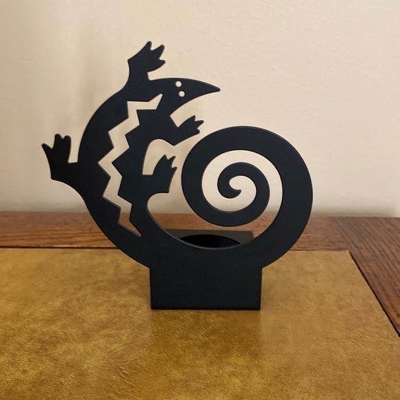 𝅺partylite Gecko Lizard Black Metal Tealight Holder - Picture 2 of 6